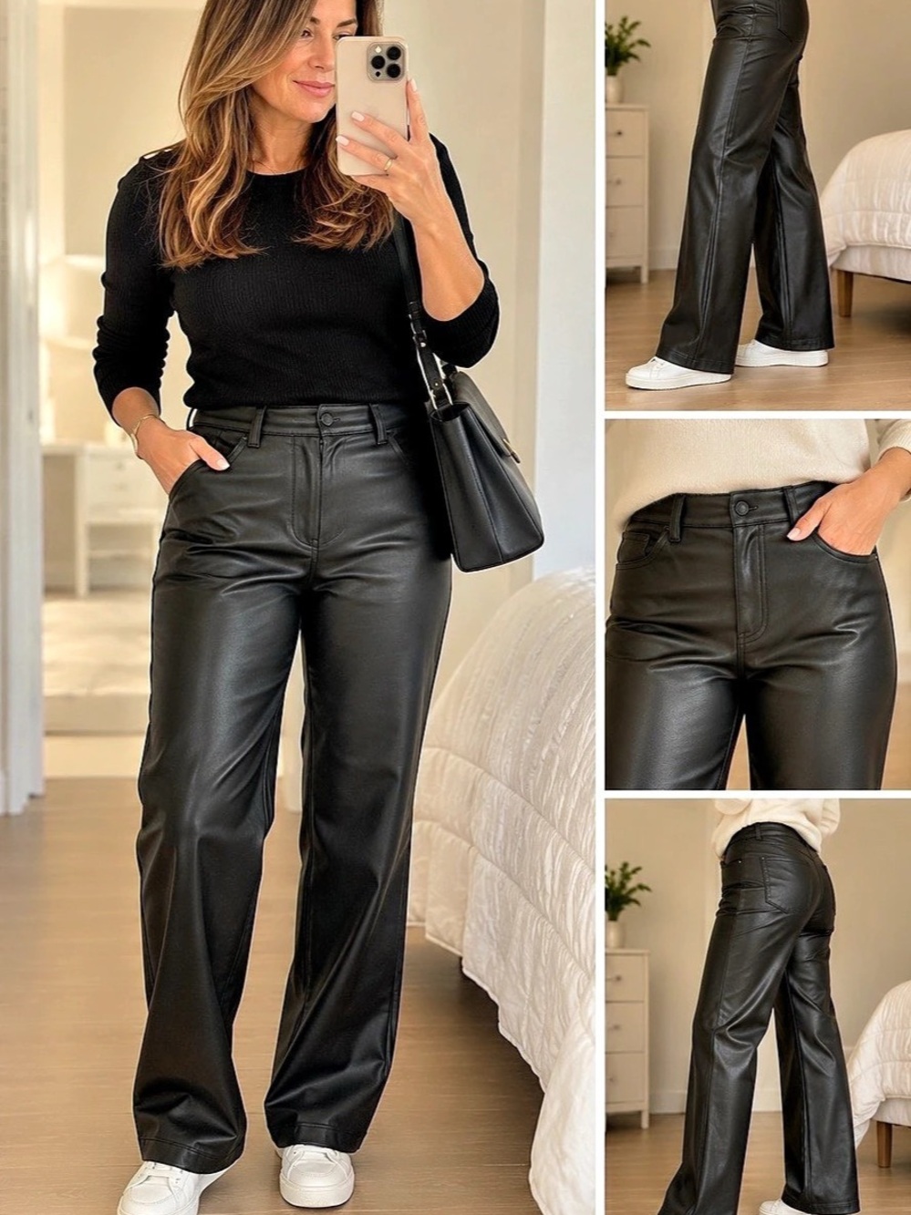 Abercrombie & Fitch The Baggy Low Rise Vegan Leather Pant Wide Leg Black Waist